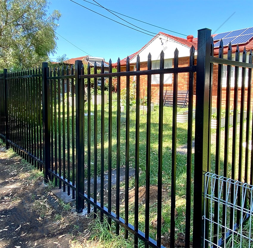 Steel Security Fence DET Crimp Top 2.1H x 2.4W (115cc) POOL SPEC 1.6mm Horizontal 1.2mm Picket (Zinc Rich Primer) - Black