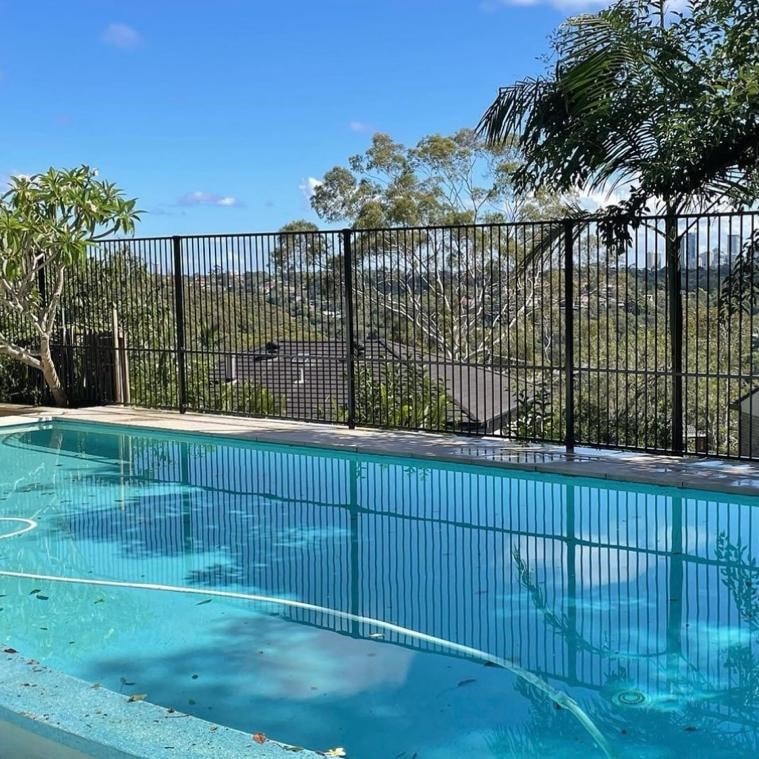 Aluminium Pool CERTIFIED FLAT TOP Fence Panel 2.4W x 1.8H 70mm Gap (Satin Black)[Reversible]