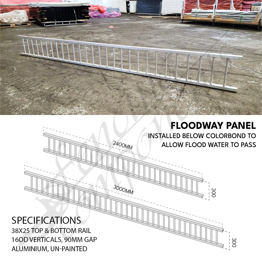 Aluminium Floodway Flat Top Panels 0.3mH x 3.0mW (Mill Finish)
