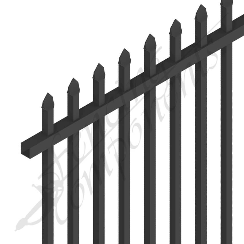 Fencing Components_Steel Security Fence DET Panel , Crimp Top 2.1m x 2.4m (115cc) POOL SPEC 1.6mm Horizontal 1.2mm Picket (Zinc Rich Primer)