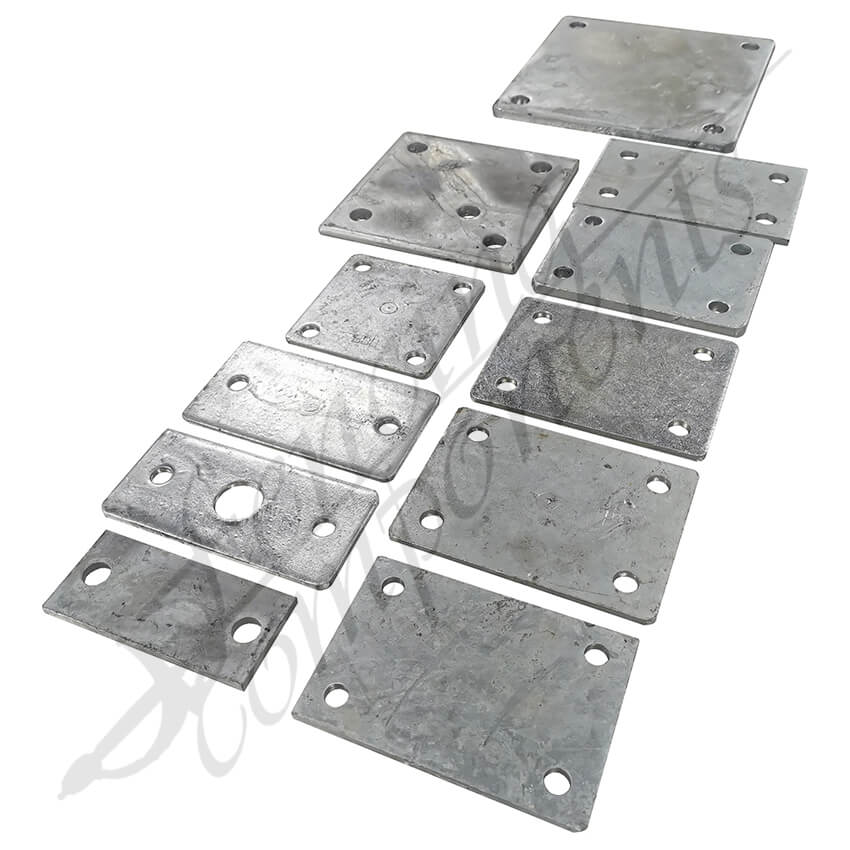 Fencing Components_4 Hole Flat Plate 100x100x5mm Galvanized Steel