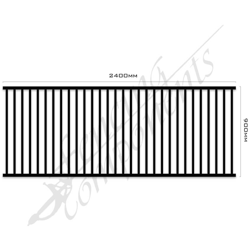 Aluminium FLAT TOP Fence Panel 2.4W X 900H 90mm Gap (Satin Black)