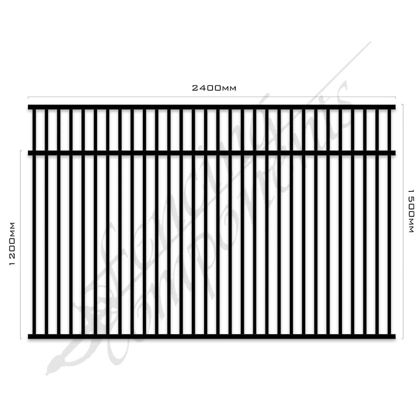 Aluminium Fence Pool Panel FLAT TOP 2.4W x 1.5H 70mm Gap (Satin Black)[Reversible]