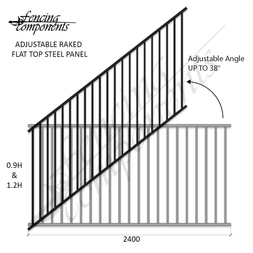 Steel Railing Panel - Raked/Stair 2400x1200H (Texture Black)