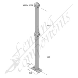 [BRS-P] Ball Fence Rail Stanchion - Through Post Surface Mounted (Fits 32/32NB)