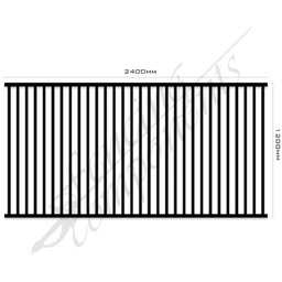 [FPABLK2412] Aluminium Fence Pool Panel CERTIFIED FLAT TOP 2.4W x 1.2H (Satin Black) 70mm Gap