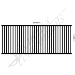 [FPABLK3012] Aluminium Fence Pool Panel CERTIFIED FLAT TOP 3.0W x 1.2H (Satin Black) 70mm Gap