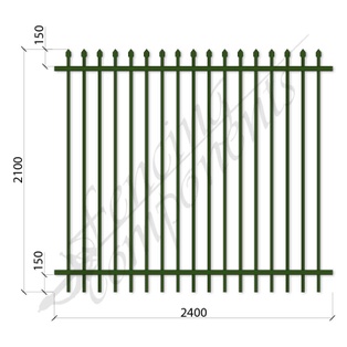 Steel Security Fence DET Crimp Top 2.1H x 2.4W (Gap 90, CD115) POOL SPEC (Heritage Green) 1.6mm Horizontal 1.2mm Picket (Zinc Rich Primer)