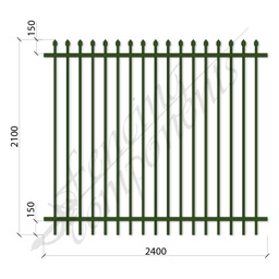 [SP2421FCHGR-115] Steel Security Fence DET Crimp Top 2.1H x 2.4W (115cc) POOL SPEC (Heritage Green) 1.6mm Horizontal 1.2mm Picket (Zinc Rich Primer)