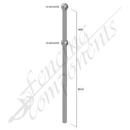 [BRSE-C] Ball Fence Rail Stanchion - Through Post In Ground (Fits 32/25NB)