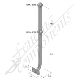 [BRSE-SO] Ball Fence Rail Stanchion - Through Post Side Offset Mounted (Fits 32/25NB)