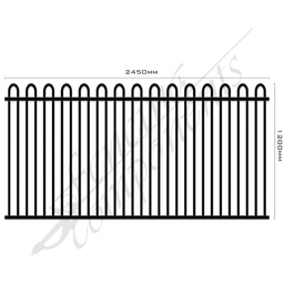 [CLEAR-FPABLK-LT-2412] Clearance Item - Aluminium Deco LOOP TOP Fence Panel 2.4W x 1.2H (Satin Black)