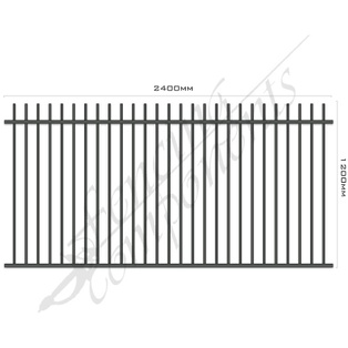 Clearance Item - Aluminium Deco Level ROD TOP Fence Panel 2.4W x 1.2H (Monument/ Gunmetal Grey/ Monolith)